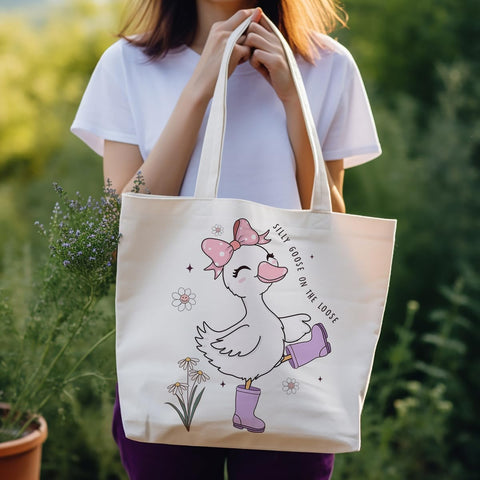Anellyee Silly Goose tote is machine washable for easy cleanup after outings.
