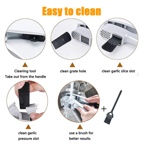 Anerong garlic press with cleaning tools for thorough garlic residue removal