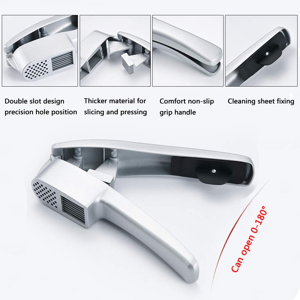 Anerong garlic press side view highlighting ergonomic handle for easy squeezing