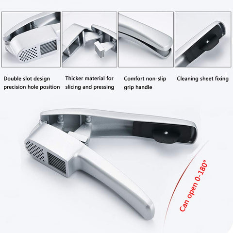Anerong garlic press side view highlighting ergonomic handle for easy squeezing