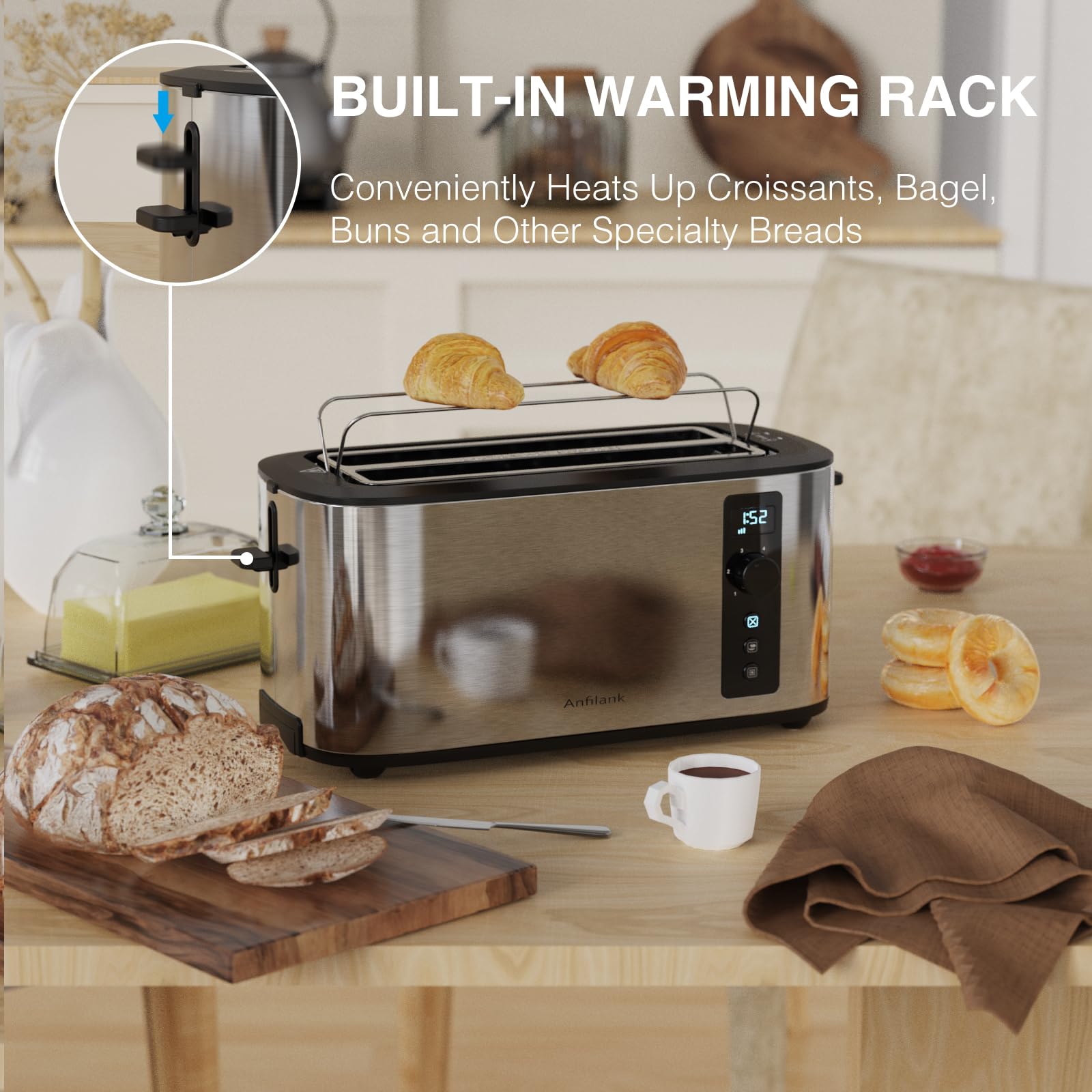Anfilank Toaster removable crumb tray for easy cleanup