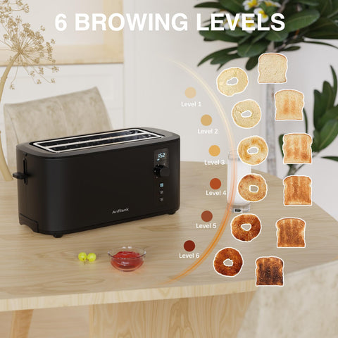 Anfilank toaster offers 6 browning settings for customizable crusts and centers.