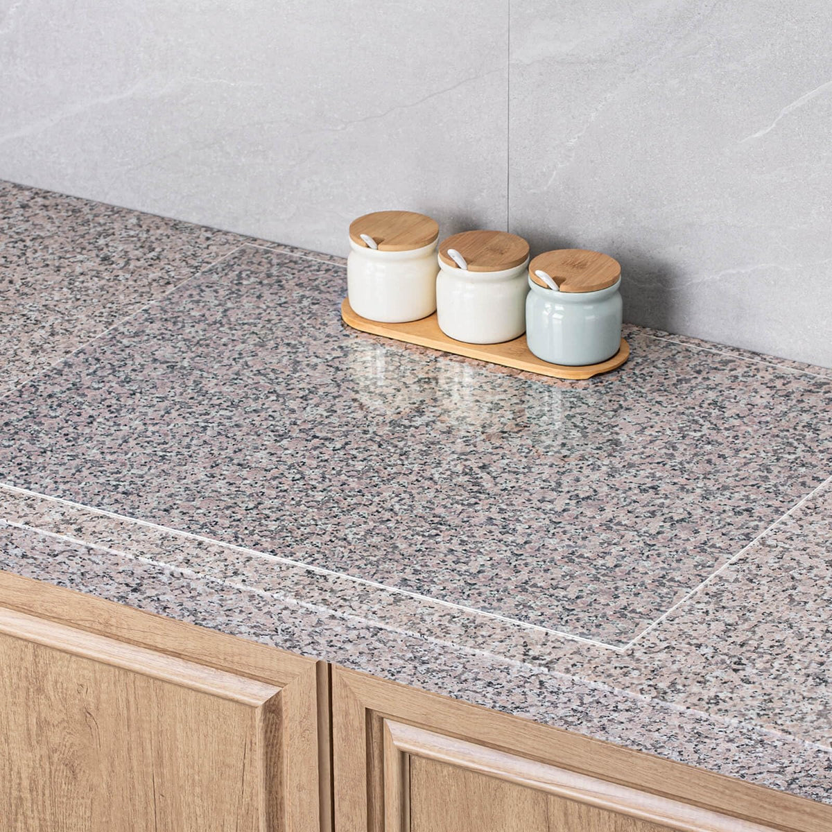 Angadona clear silicone countertop mat protects surfaces while showcasing the counter pattern.