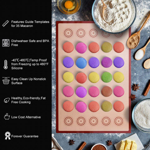 Angadona macaron mat with guides showing 30 macarons per sheet