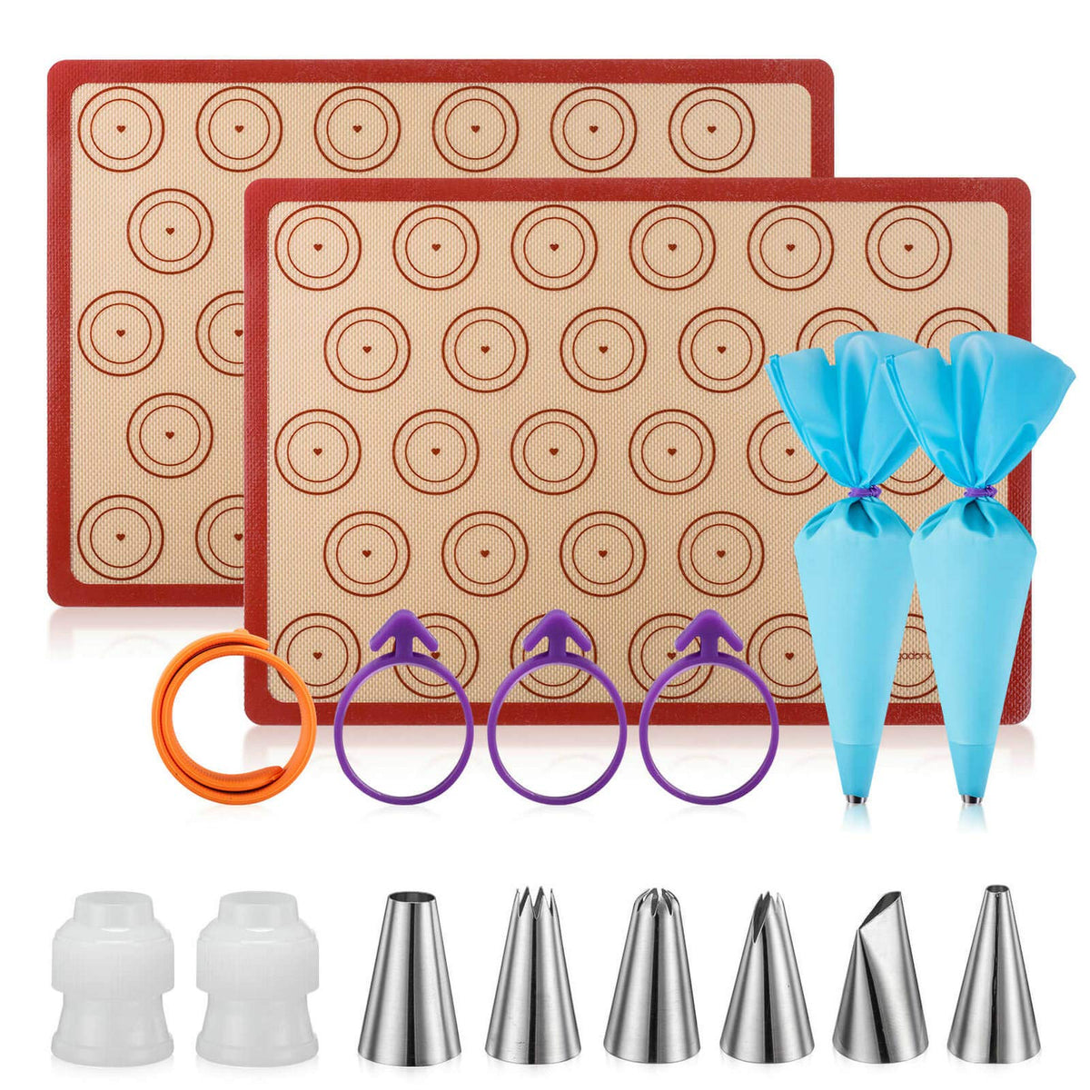 Angadona macaron silicone mats kit displayed for a 16-piece set with nonstick surface