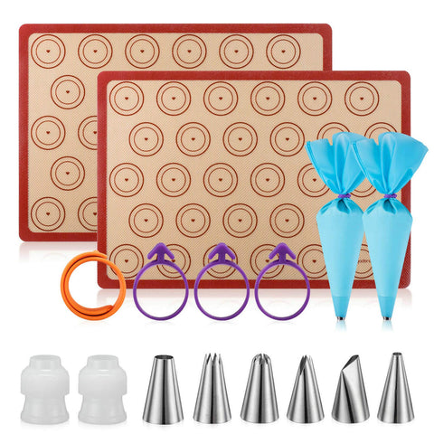 Angadona macaron silicone mats kit displayed for a 16-piece set with nonstick surface