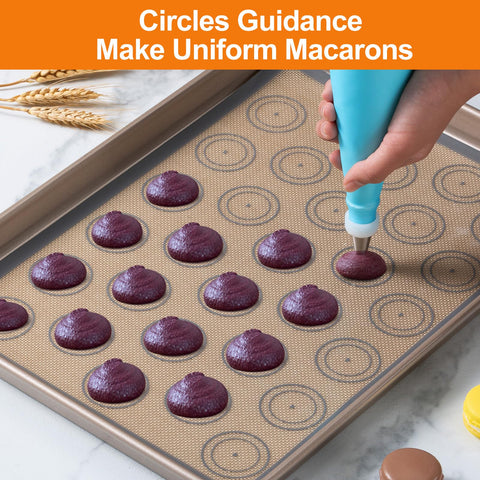 Angadona macaroon mats two-pack on sheet pan for even browning.