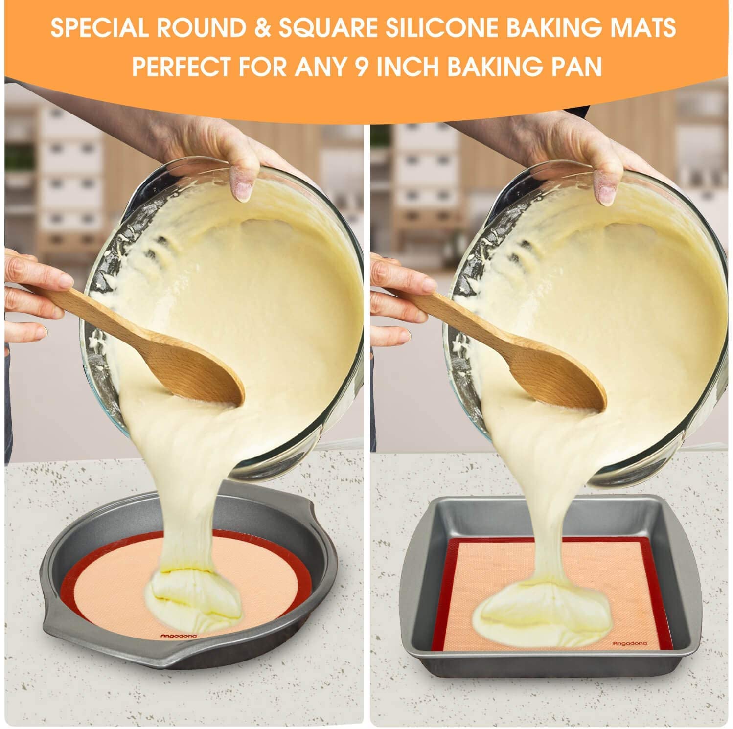 Angadona square 9-inch baking mat fits square pans for neat pastries