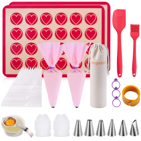 Angadona silicone macaron mat kit with two mats for even heat and easy cleanup.