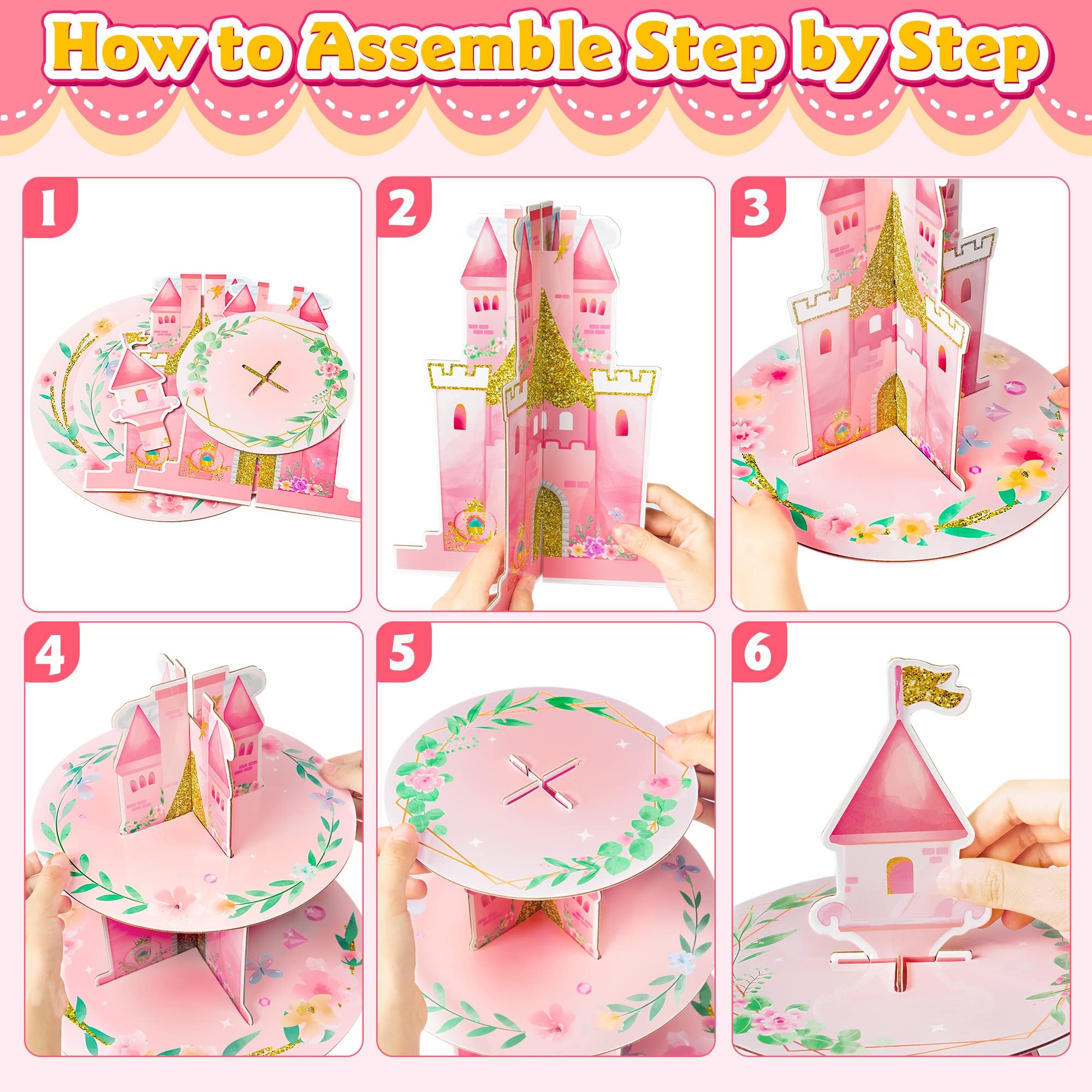 ANGOLIO pink castle party decor highlights your princess themed celebration.