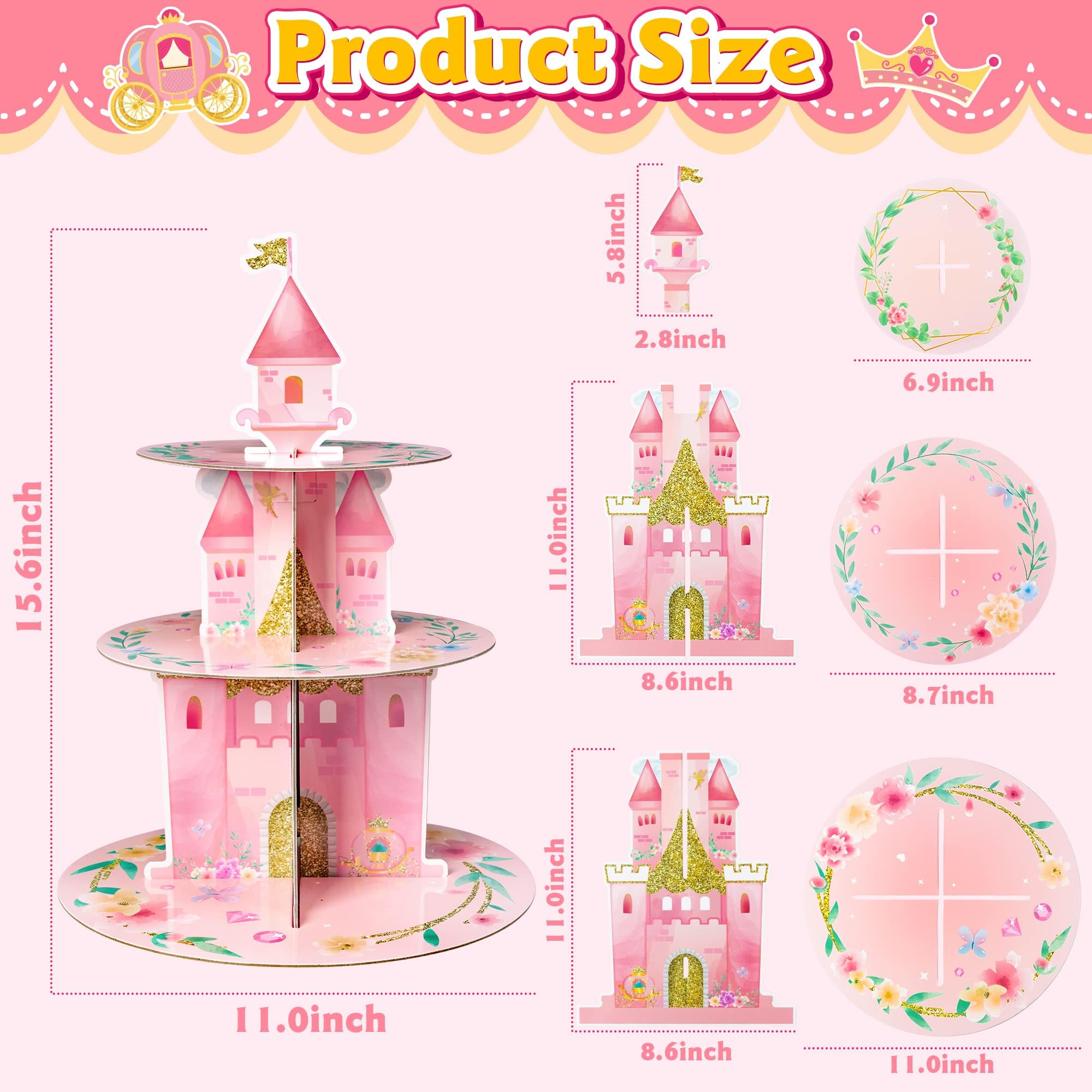 ANGOLIO princess cake tray with floral accents showcases a polished display for cupcakes and treats.