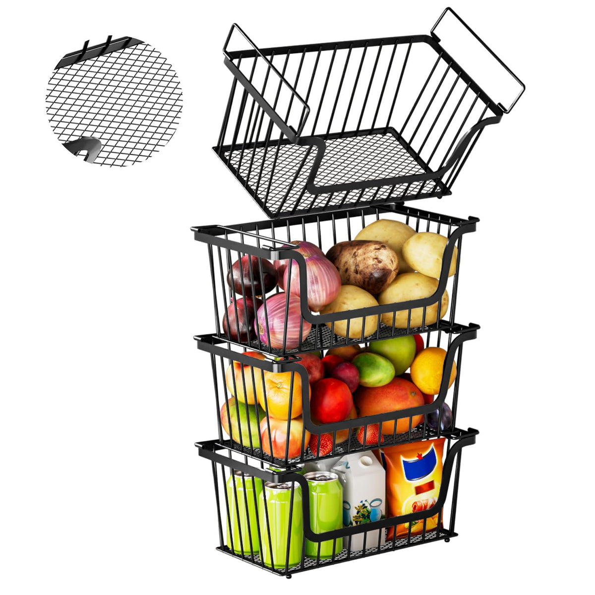 ANJUBAN 4-pack stackable basket front opening for easy access and organized storage.