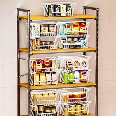 ANJUBAN 4-pack potato and onion storage solution on kitchen shelf.