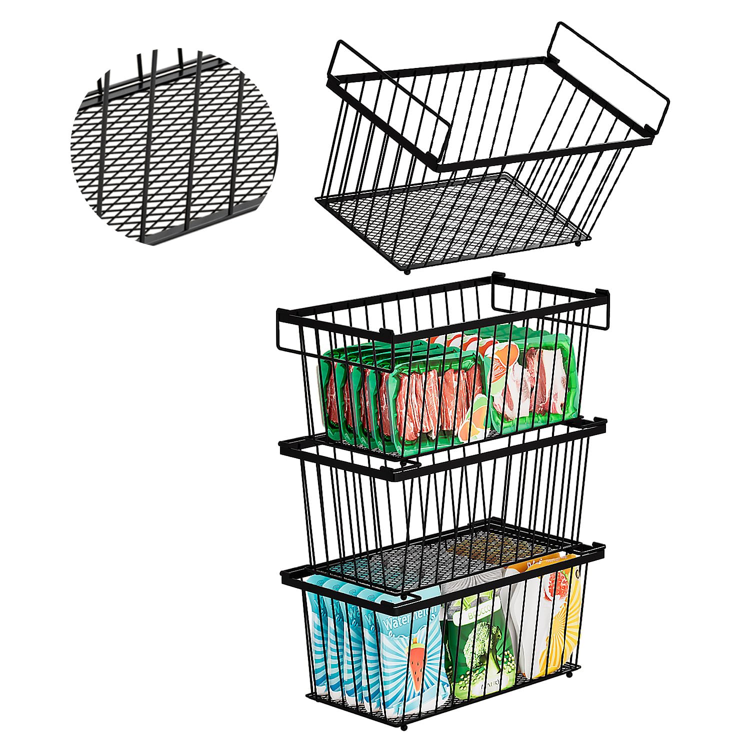 ANJUBAN bottom mesh design freezer bin keeps small items secure.