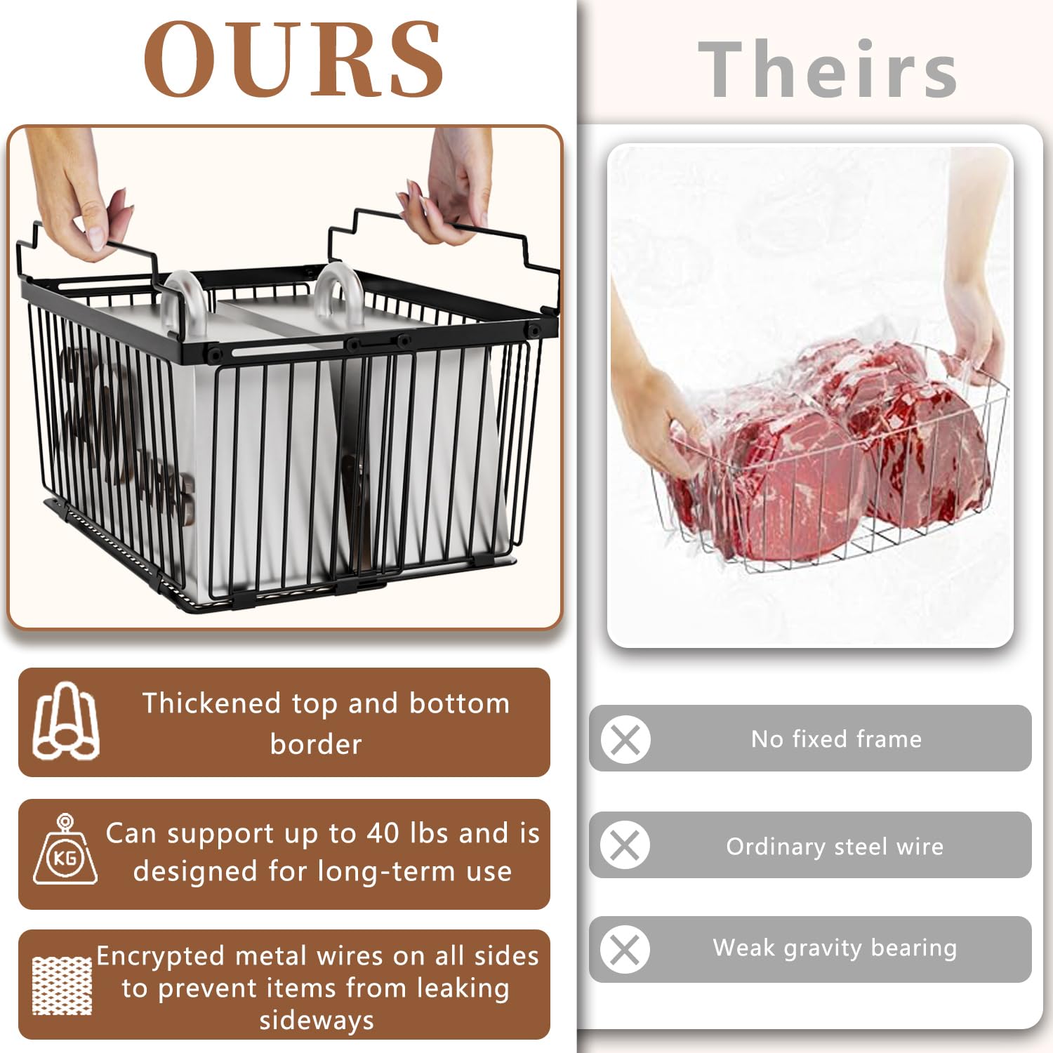ANJUBAN collapsible handles enable easy lifting and reorganization of freezer sections.