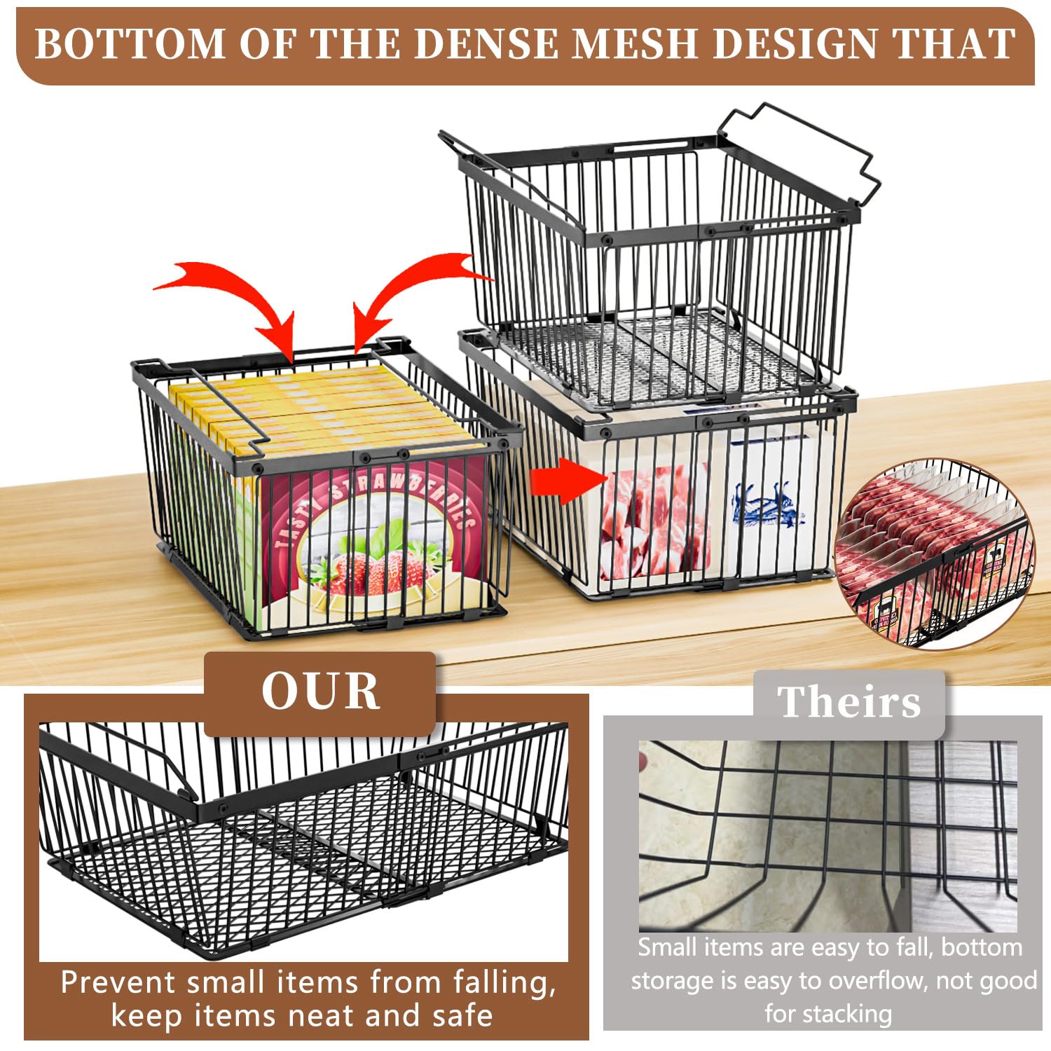 ANJUBAN expandable stackable bins maximize vertical freezer space efficiently.