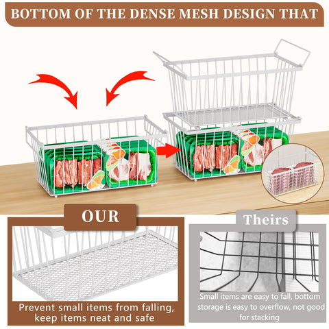 ANJUBAN freezer bin stackable design with foldable handles for easy access.