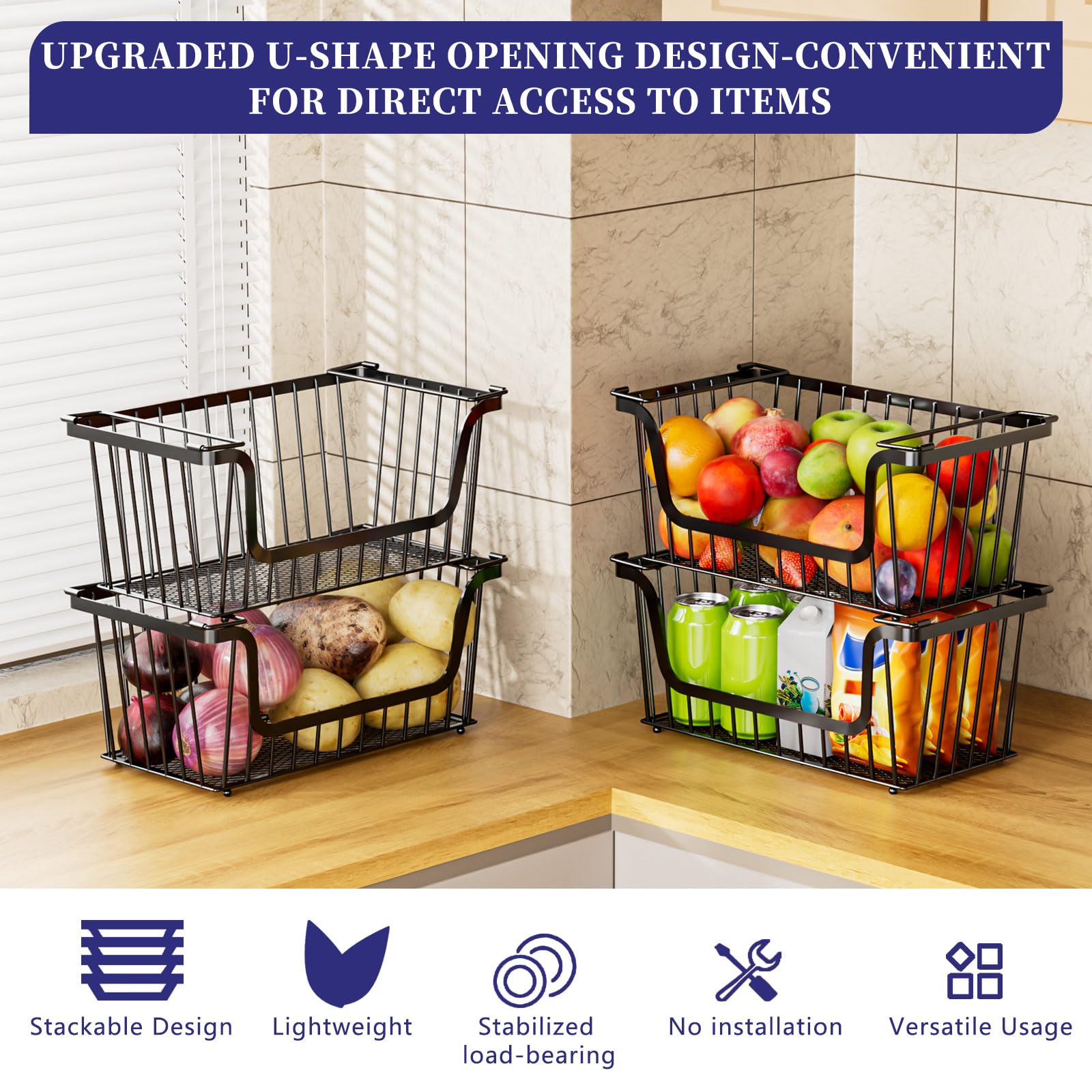 ANJUBAN fruit and vegetable storage basket keeps produce visible and accessible.
