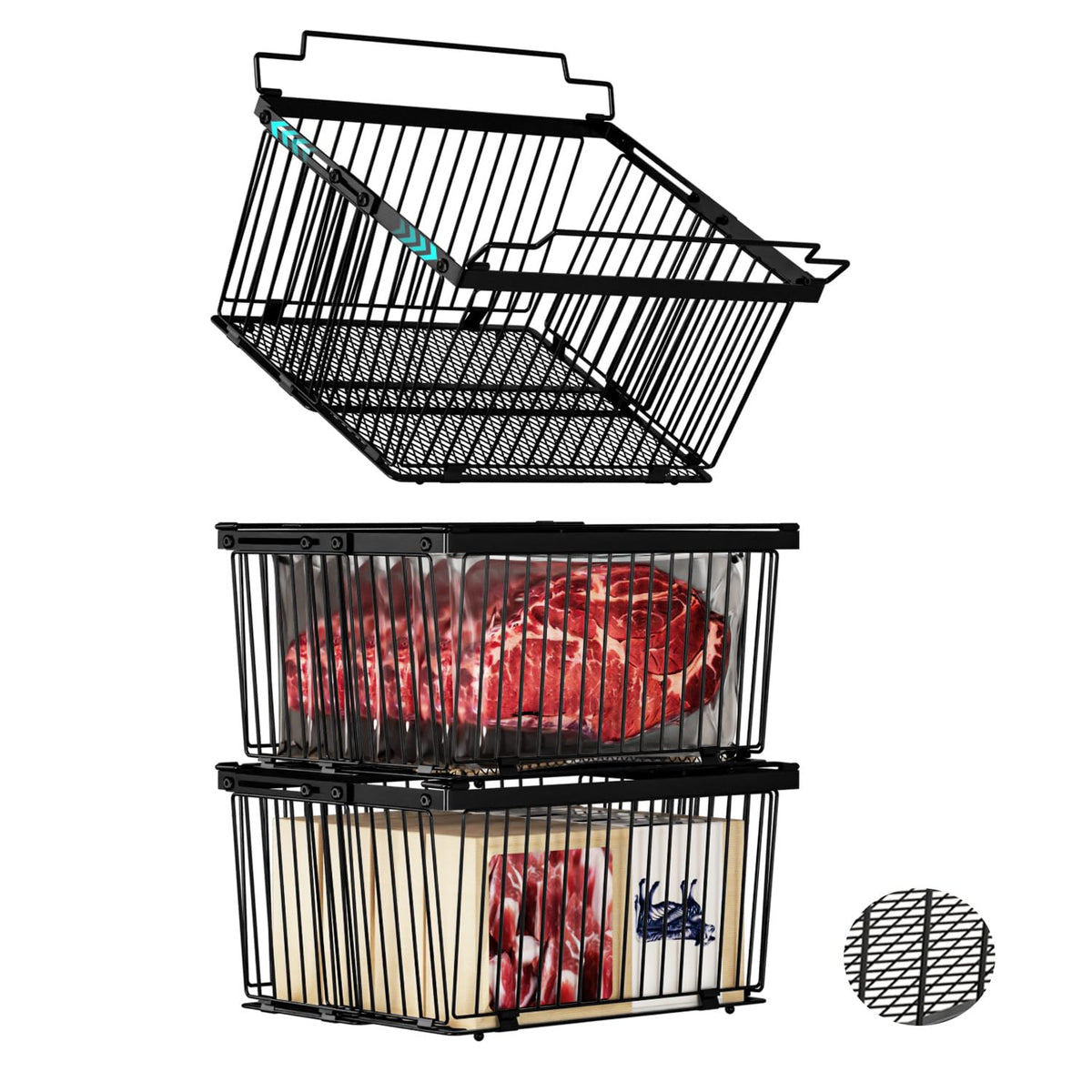 ANJUBAN large freezer bins with a three-pack layout improve organization in 5–9 cu ft freezers.