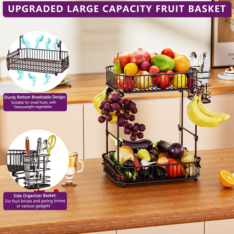 ANJUBAN side storage basket attached to the fruit rack for utensils.