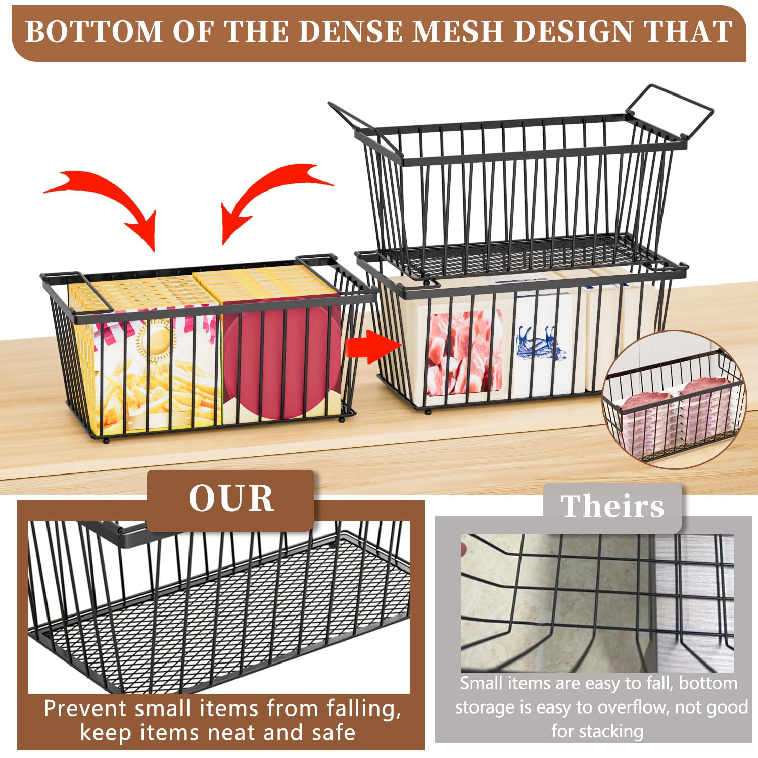 ANJUBAN stackable freezer bin with handles saves space.