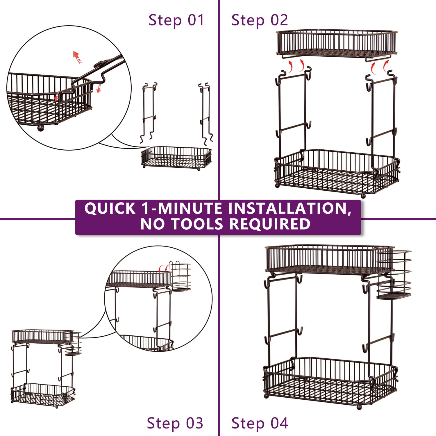 ANJUBAN thickened metal frame supports up to 66 lbs for durability.