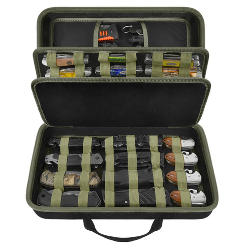 ANKHOH knife display case showcasing 56-pocket storage for organized collection.