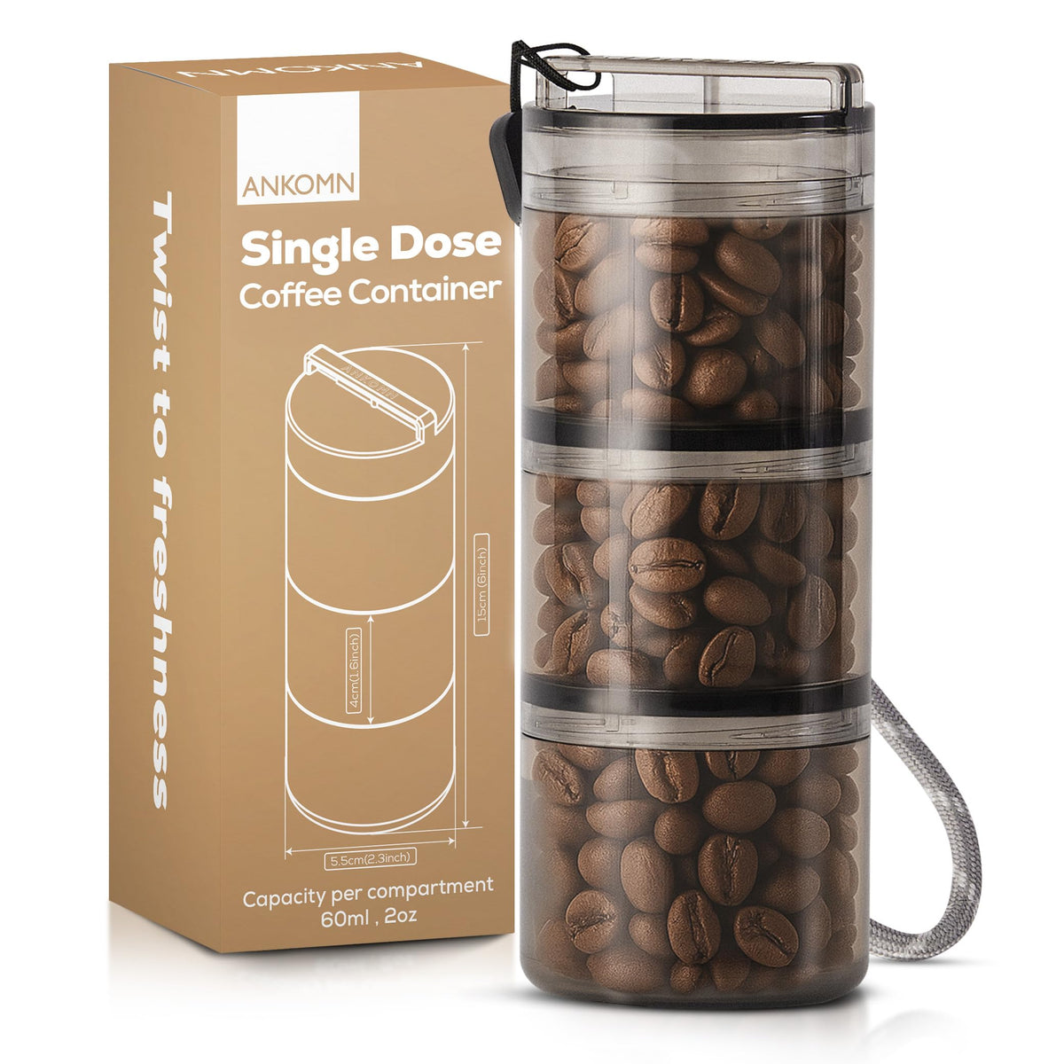 ANKOMN QuarterSeal X7 stacked canisters keep coffee fresh on the go.