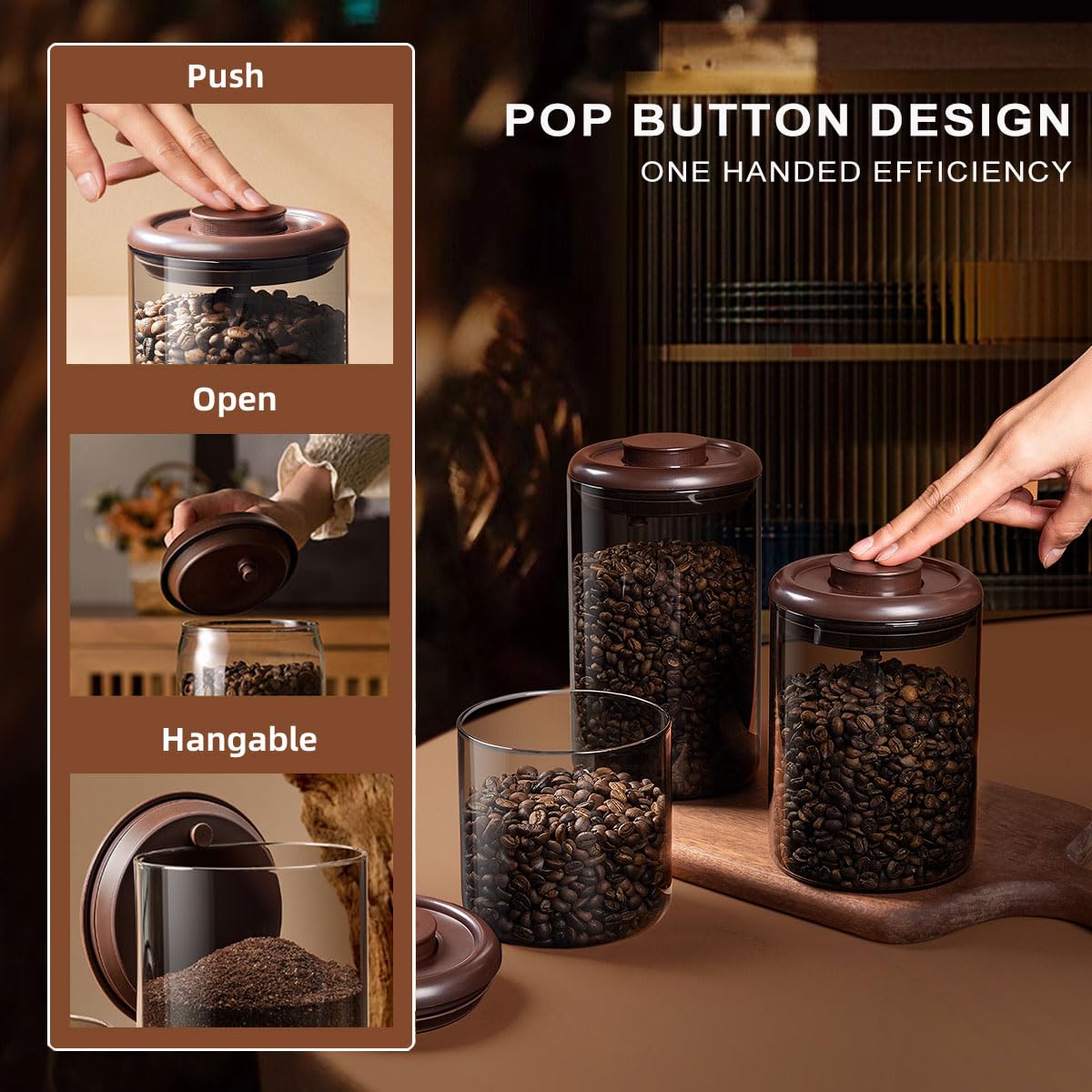 Ankou Glass Coffee Canister lid open for quick one-handed access