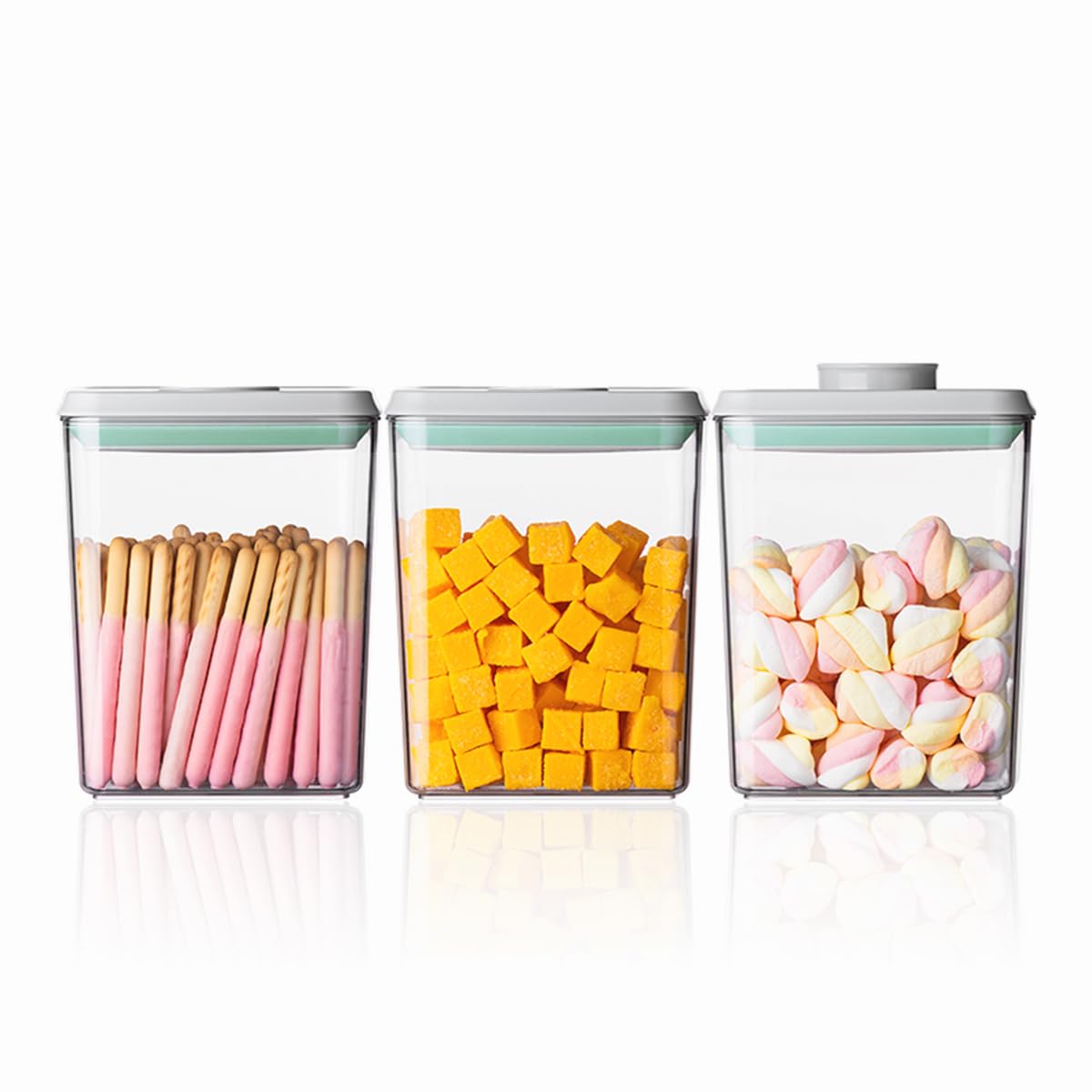 Ankou Pop airtight 3pc set with clear bodies for pantry visibility