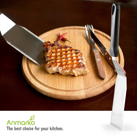 Anmarko burger spatula enables precise patty flipping on grills