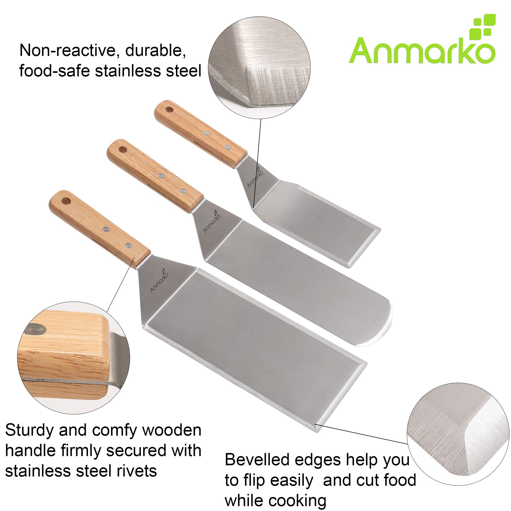 Anmarko metal spatula set griddle turner for burgers and veggies.