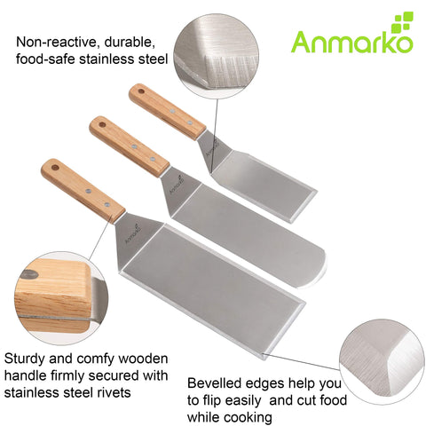 Anmarko metal spatula set griddle turner for burgers and veggies.