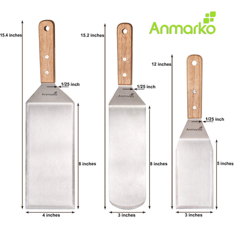 Anmarko metal spatula set hamburger turner for even grilling.