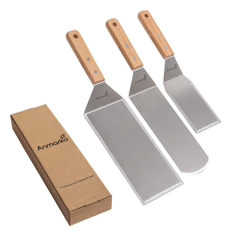 Anmarko metal spatula set outdoor grilling toolkit for BBQs.