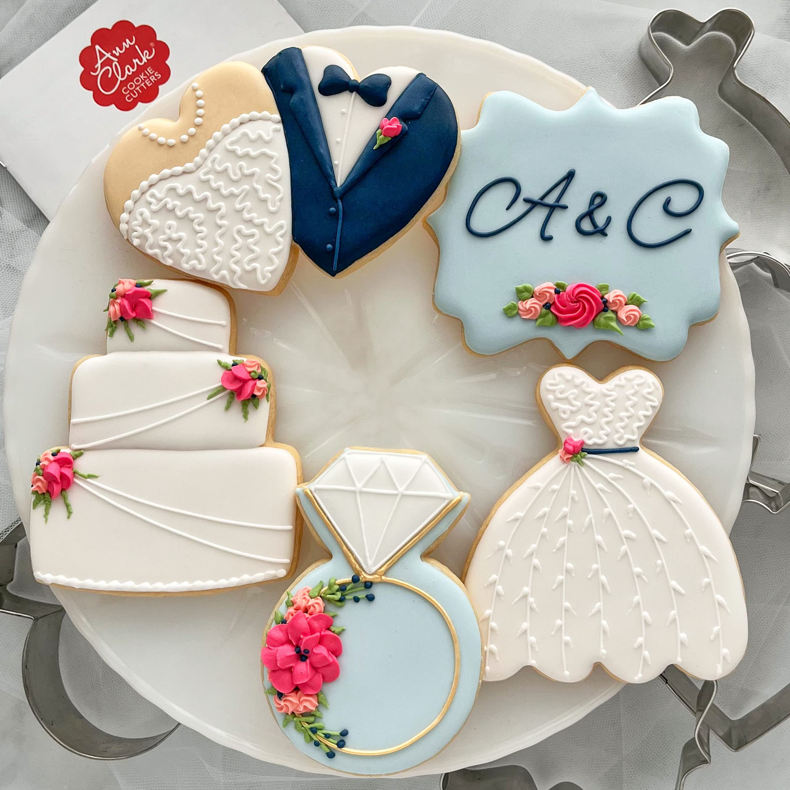 Ann Clark wedding square plaque cutters for elegant, shareable cookies at receptions.