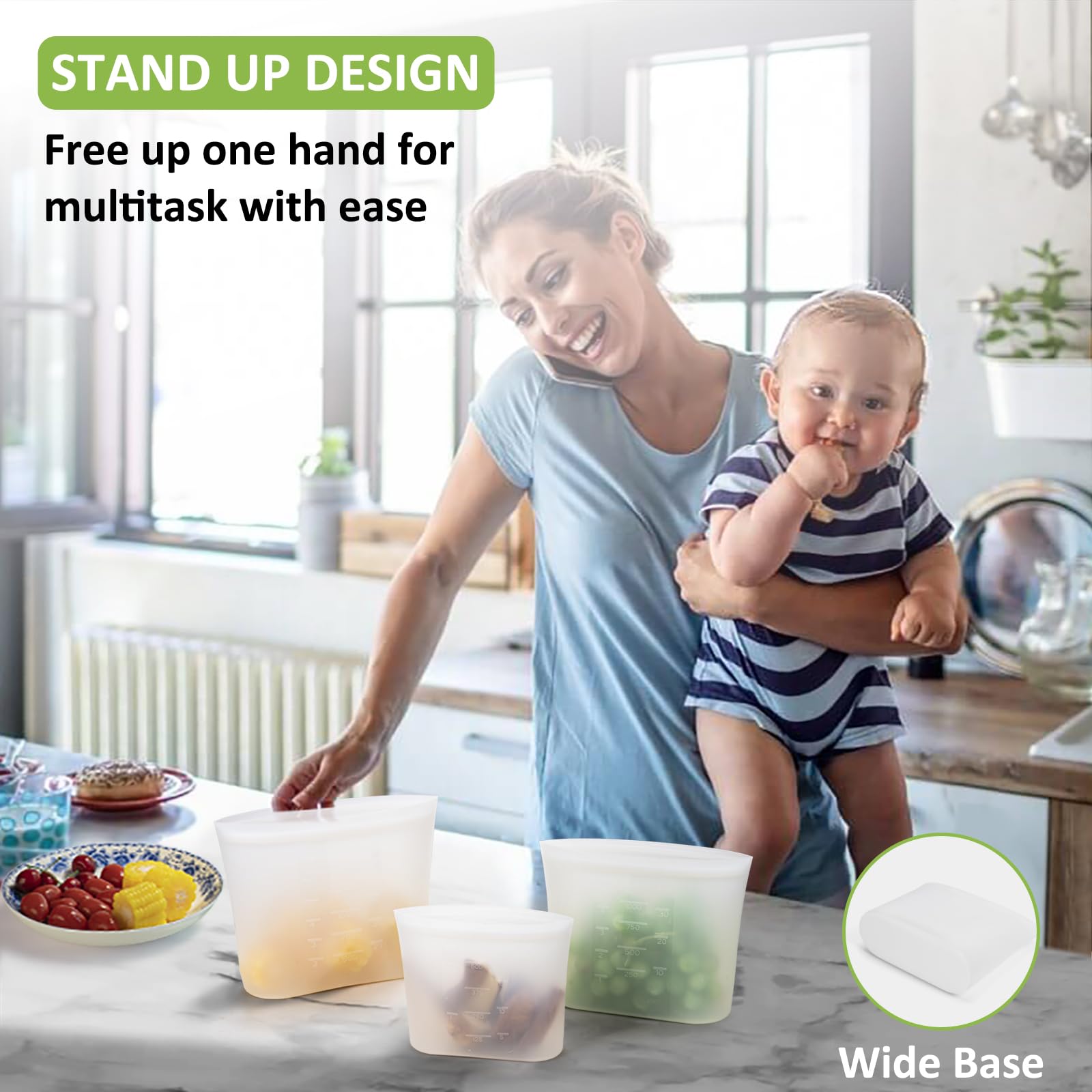 Annaklin silicone bag is freezer-safe for storing bulk ingredients and leftovers.