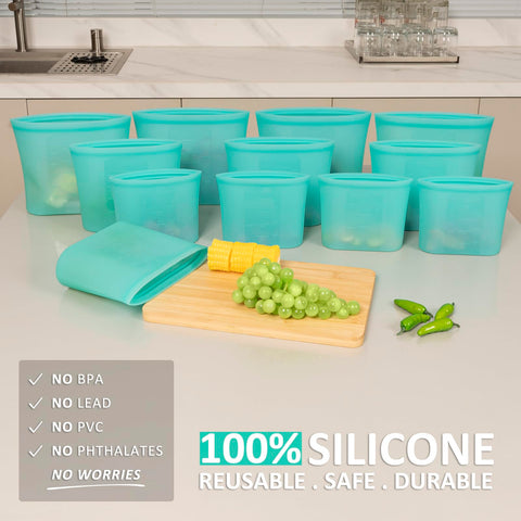 Annaklin aqua silicone bags closeup highlights durability and odor-free storage