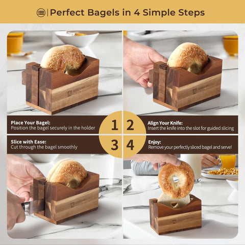 Handcrafted kitchen tool ideal for fresh bagel prep and slicing.