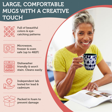 Annovero dishwasher-safe icon mugs, easy cleanup after meals.