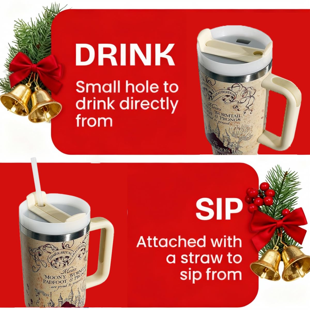 Annshein Wizard Map Tumbler design detail with magical map motif makes a thoughtful gift.