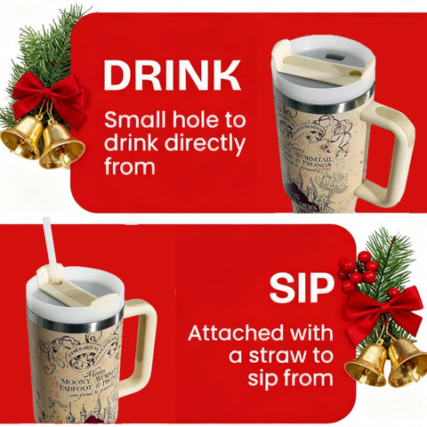 Annshein Wizard Map Tumbler design detail with magical map motif makes a thoughtful gift.