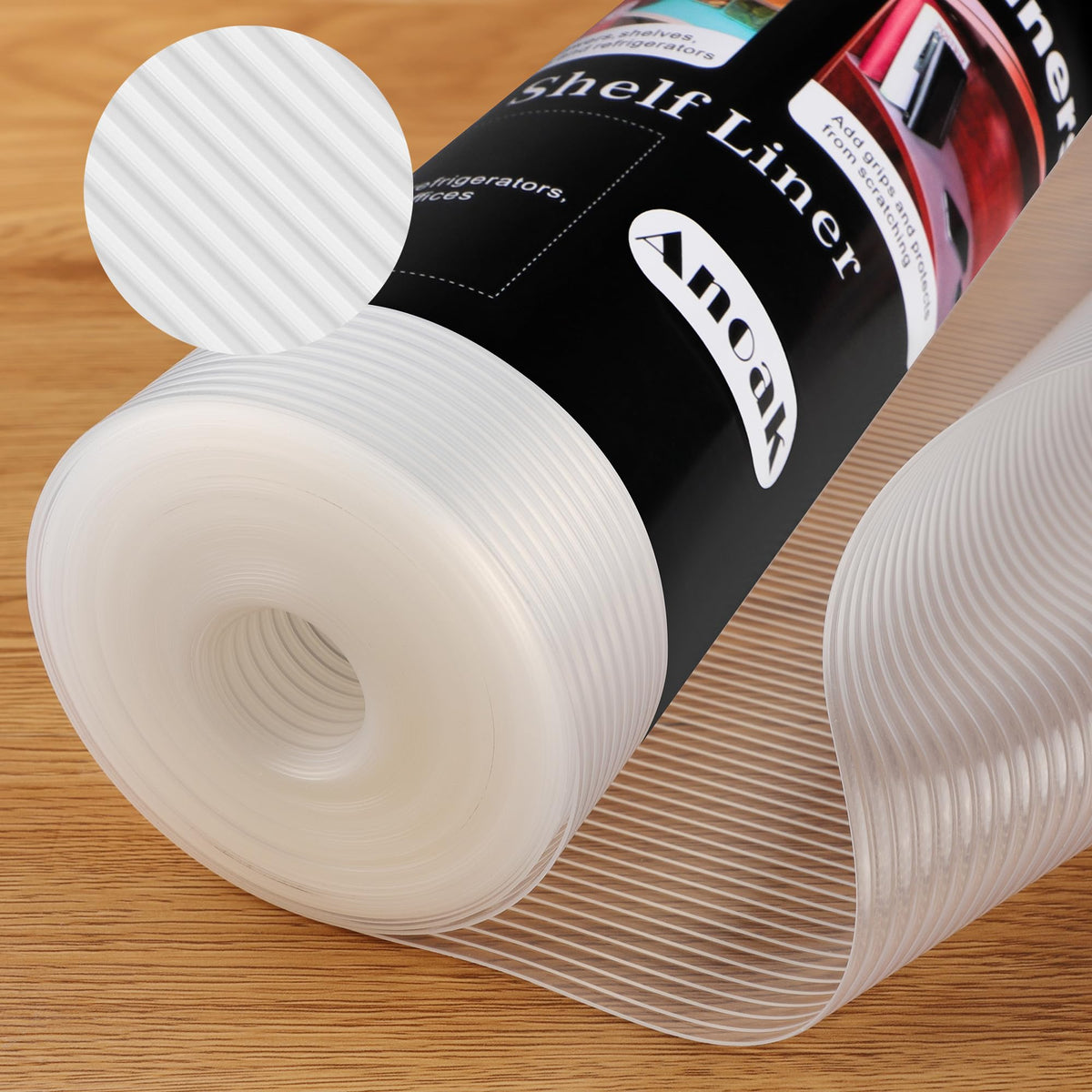 Anoak shelf liner with clear stripe design for grip and protection