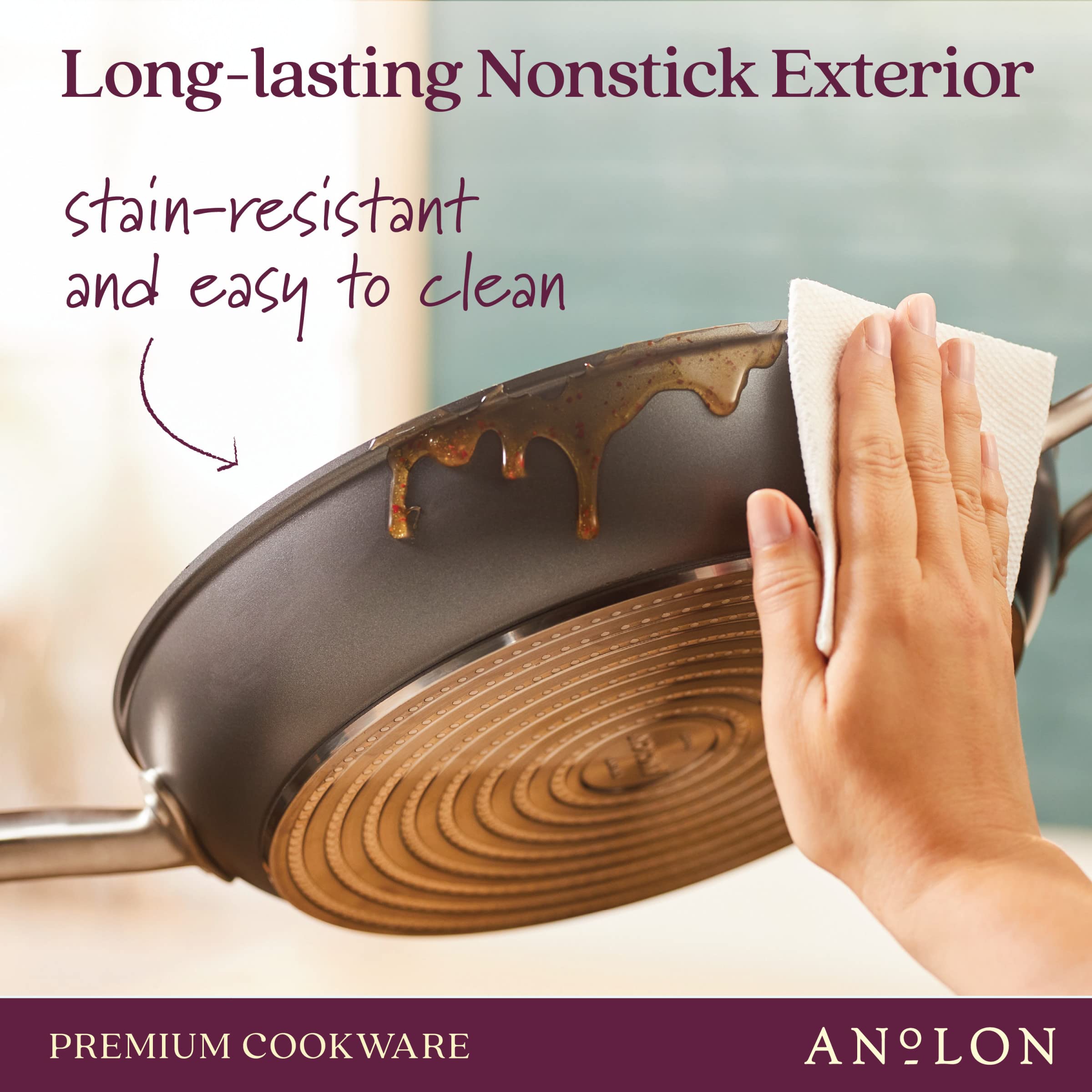 Anolon Accolade dishwasher-safe exterior simplifies cleanup.