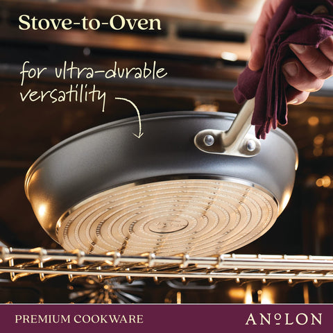 Anolon Accolade oven-safe up to 500°F for finishing.