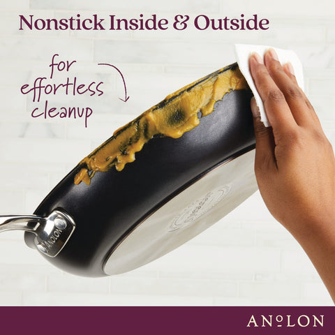 Hard-anodized construction of Anolon SmartStack for durable, even heating.