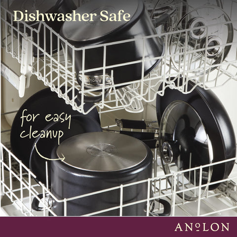 Interlocking handles on Anolon SmartStack protect nonstick during stacking.