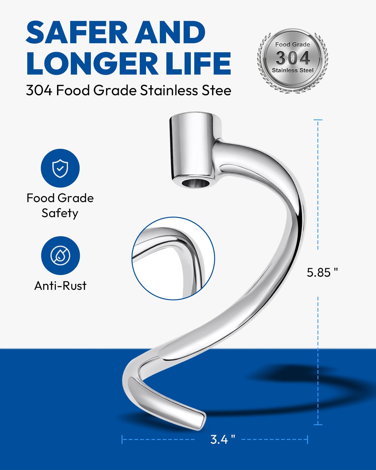 ANONEMOTO spiral hook compatible with KitchenAid models for versatile kneading.
