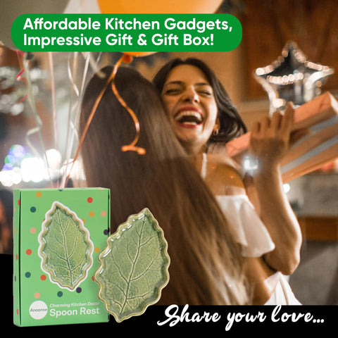 Anoonse green leaf spoon rest arrives in gift-ready packaging.