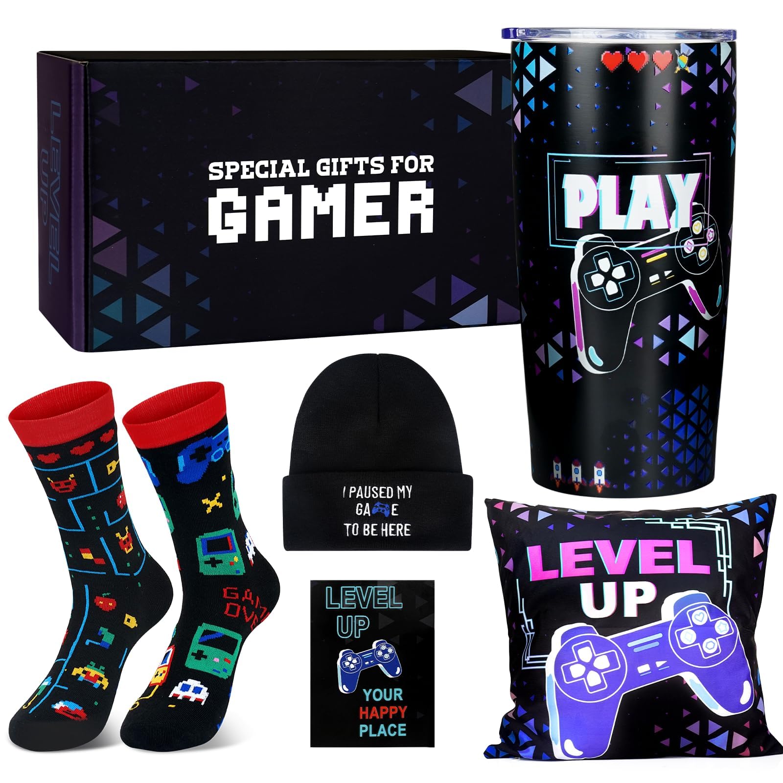 ANOTION 20oz insulated tumbler with vibrant gaming print for on-the-go refreshment.